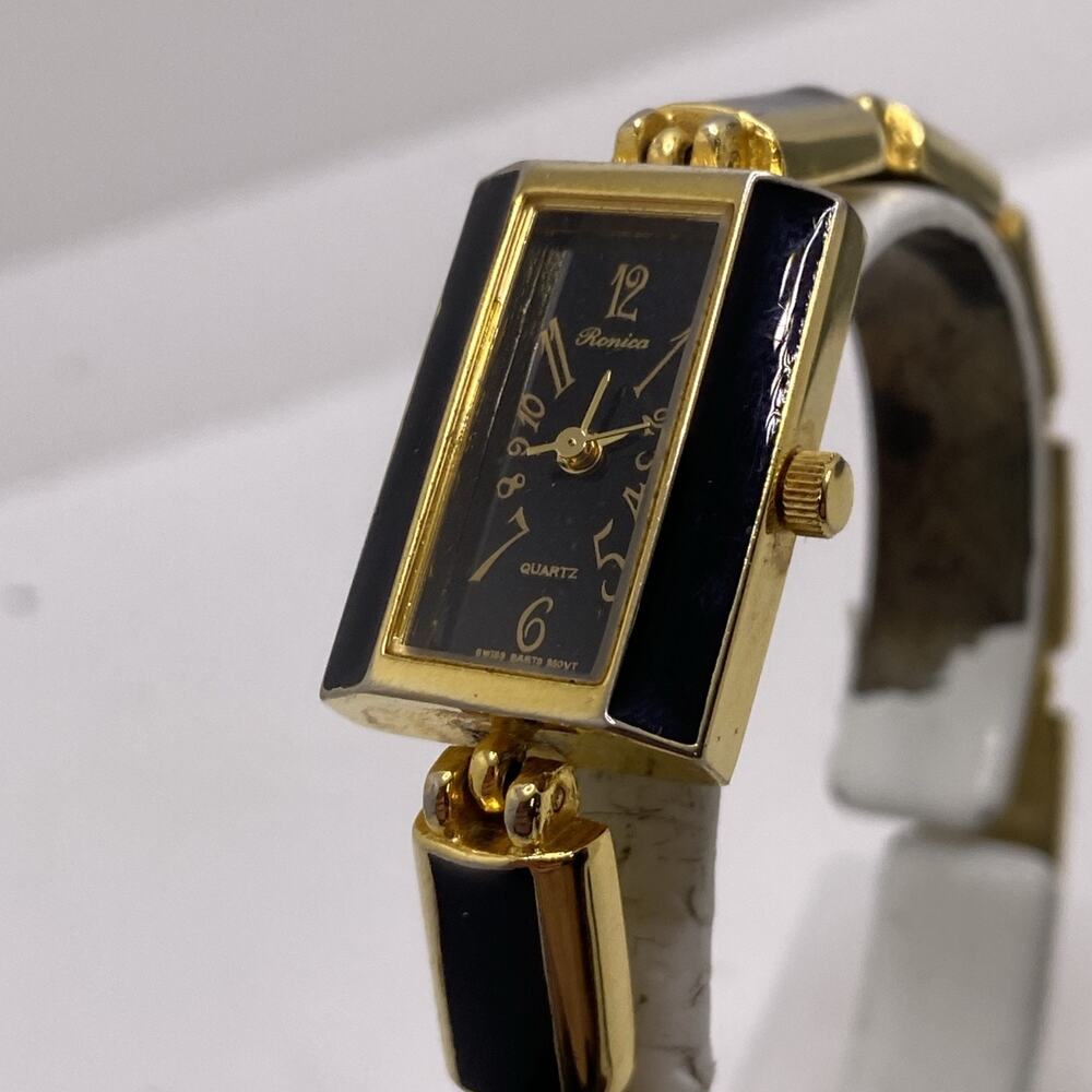 Vintage Ronica Womens Gold Tone Tank Watch New Battery